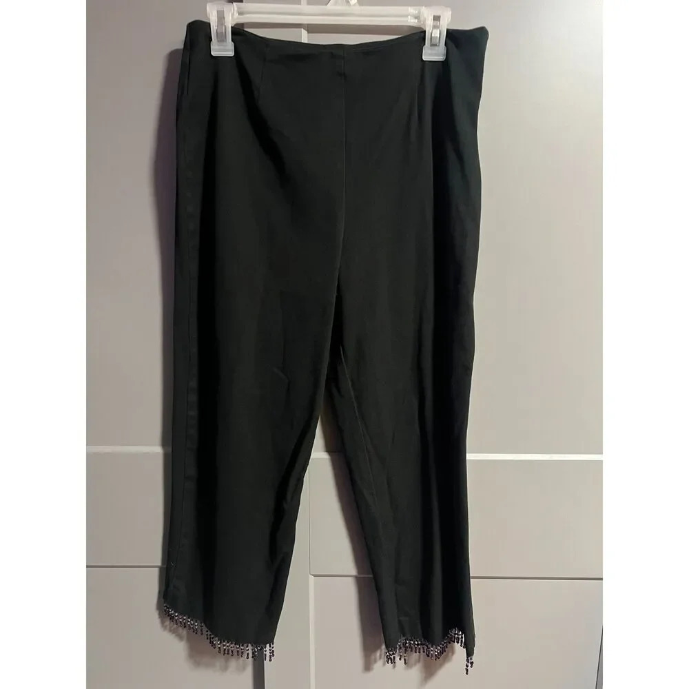 CLIO USA Womens Beaded Hem Trouser Ankle Pants Black Size 10 (Waist 30")